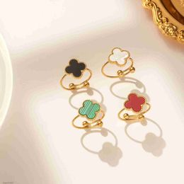 the Clover Kaleidoscope Ring Female Minority Design Sense of Fashion Simple Clover Jewellery Plated Black Red Green