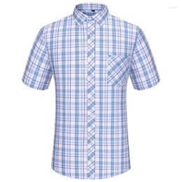 Men's Casual Shirts Summer Short Sleeve For Men Cotton Shirt Soft Tops Striped Plaid Clothes Cheque Plain Social Slim Fit Dress