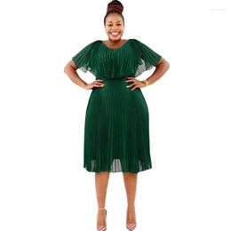 Ethnic Clothing African Dress Women Patchwork Short Sleeve O Neck Empire Robes Summer Solid Fashion Office Lady Pleated 2023