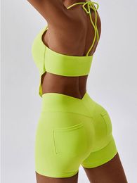 Active Shorts INLUMINE Summer Women Cycling With Pocket Tights Hip Lift Back V Waist Yoga Short Pants Gym Workout Womens Sportswear