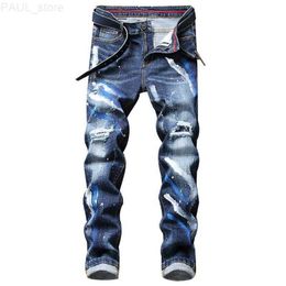 Men's New Arrive Mens Skinny Denim Pants for Youth Autumn Winter Casual Slim Ripped Patchwork Cowboys Trousers Hip Hop Printed Jeans L230724