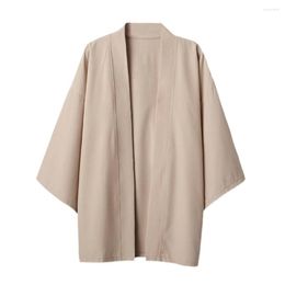 Ethnic Clothing Unisex Open Front Kimono Cardigan Coat Casual Cotton Blend Linen Drop Shoulder Jackets For Women Men