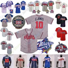 Chipper Jones Jersey 1995 WS Vintage Baseball 1999 Grey White Blue Pullover Hall Of Fame Retirement Patch Army Green Size S-3XL