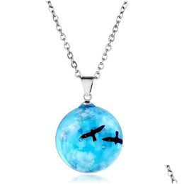 Pendant Necklaces Transparent Resin Rod Ball Luminous Women Blue Sky White Cloud Chain Necklace Jewellery Gifts For Girl Fashion Chic Drop Del