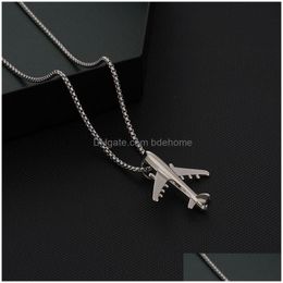 Pendant Necklaces Creative Plane Necklace Hip Hop Air Model Titanium Steel Women Men Punk Cool Simple Sweater Chain Gift 70Cm Drop Delivery