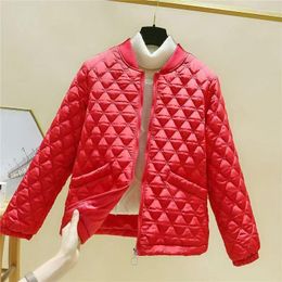 Women's Jackets Spring Autumn Women Short Retro Loose Small Jacket Stand-up Collar Baseball Clothes Diamond Shaped Chequered Cotton