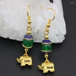 Dangle Earrings Top Quality Fashion Drop Gold-color Elephant Green Jades Chalcedony Long Jewellery Wholesale Price B2620