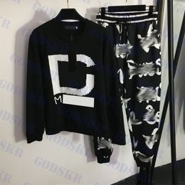 Модные женские брюки для спортивной одежды набор буквы с печатным свитером повседневные брюки с длинным рукавом размер S-xl