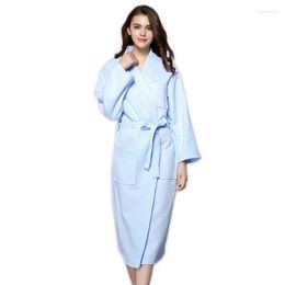 Women's Sleepwear Plus Size Casual Waffle Cotton Robes Women Long Kimono El Simple Bathrobes Pure Colour Couple SPA 5452