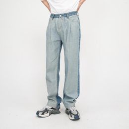 Men's Jeans Men Cityboy Korean Trend Vintage Fashion Street Wear Casual Denim Pants Splice Design Loose Straight