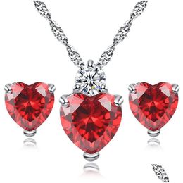 Earrings Necklace Love Heart Shape Women Bridal Jewellery Set For Wedding Fashion Crystal Pendants Necklaces Earring Suit Drop Delive Dh92N