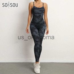 Yoga Outfit SOISOU Nylon Jumpsuit Women OnePiece Sportswear Gym Yoga Bodysuit Fitness Elastic Tight Fit Removable Chest Pad Womens Clothing J230725