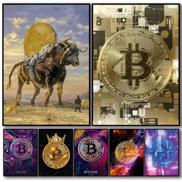 Canvas Painting Modern Money Bitcoin Crypto Art Graffiti Abstract Wall Posters Prints Pictures Office Bedroom Home Decor Cuadros w06