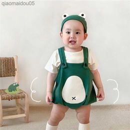 Funny 0-24M Toddler Baby Bodysuit Boy Girl Clothes Frog Shape Cotton Romper Overall Jumpsuits Cartoon Onesie Sleeveless With Hat L230712