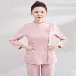 YL004 Ladies Solid Colour Nurse Uniform Set Sleeves nursing Scrubs lab coat For Woman's durable comfortable slimfitBeauty salo310B