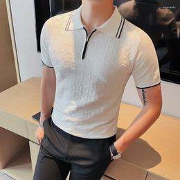 Men's Polos Black/White Summer Short Sleeve Plaid Polo Shirts For Men Clothing 2023 Business Casual Slim Fit Knitted Tops&Tees Homme 4XL-M