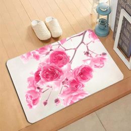 Carpets Rosa Chinensis Pattern Entrance Carpet 40 60cm Kitchen Bathroom Mat Doormat Indoor Outdoor Floor Mats Anti-Slip Rug