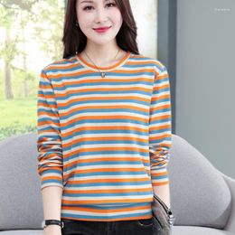 Women's T Shirts Fashion Printed Loose All-match Striped T-Shirt Clothing 2023 Autumn Oversized Casual Tops Korean Tee Shirt
