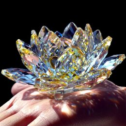 Decorative Objects Figurines 80Mm Quartz Crystals Lotus Flower Crafts Glass Fengshui Ornaments Healing Home Party Wiccan Decor Yoga Gifts Souvenir 230721