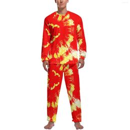 Men's Sleepwear Tie Dye Dreams Pyjamas Men Red And Yellow Cute Autumn Long Sleeve 2 Pieces Room Graphic Pyjama Sets