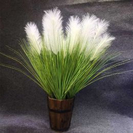 Decorative Objects Figurines 33'' 5 Heads Pampas Grass Large Artificial Bulrush Reed Grass Dried Pampas Grass for Vase Filler Farmhouse Home Wedding Decor L230724