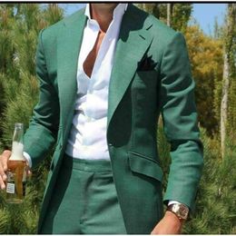 Green Men's Linen Suit Wedding groom suit Tuxedos Groomsmen Formal Blazer Suits315e