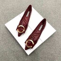 Dress Shoes Spring 2023 New Women's Shoes Pointy Flat Red Women's Shoes Joker Shallow Boat Shoes Patent Leather Wedding Shoes Peas Shoes. L230724