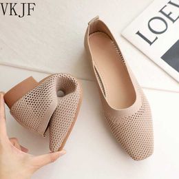 Dress Shoes Square Toe Loafers Summer Mesh Shoes Women Soft Comfortable Ballet Boat Sneakers Simple Knitted Shallow Breathable Office Flats L230724