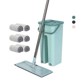 Mops Floor with Bucket Lazy Hands Free Squeeze Mop Home Kitchen Household Cleaning 360 Rotating Wet or Dry Usage 230721