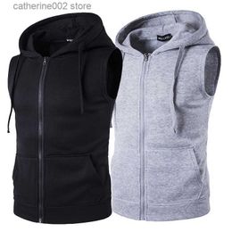 Men's Vests Mens Hooded Sleeveless Zip Casual Sweatshirt Hoodies 2021 Summer Autumn Solid Colour Cotton Jacket Vest Waistcoats Top T230724