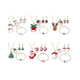 Bracelet Earrings Necklace Cartoon Drip Color Christmas Tree Gift Bracelet Jewelry Sets Drop Delivery Dhlmd