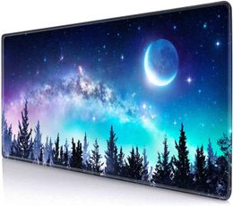 Gaming Large Mouse Pad for Desk 35.4 x 15.7 Big Size Pretty Galaxy Moon Forest Mouse Pads Long Non-Slip Rubber Base Mousepad