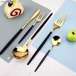 24Pcs/30pcs Kitchen Dinnerware Tableware Spoon Fork Knife Set Washing Utensils Cutlery Lunch Of Dishes Complete Dinner Glossy L230704