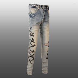Men's Jeans Fall High Quality Bone Pattern 2023 Patchwork Hombre Motorcycle Pants Streetwear Ripped Noir Homme Zipper Jean For Men