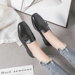 Dress Shoes Shiny Double belt buckle small leather shoes women lazy low heels loafers patent leather square toe oxfords flats big size 40-43 L230724