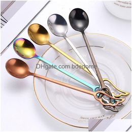 Spoons Angel Wing Tail Spoon Stainless Steel Home Kitchen Dining Flatware Feather Dessert Coffee Cutlery Bar Tool For Drop Delivery Ga Dhgui