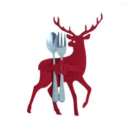 Dinnerware Sets 4Pcs Christmas Elk Cutlery Holders Creamy White Red Xmas Elks Knives Forks Bag For Table Party Supplies
