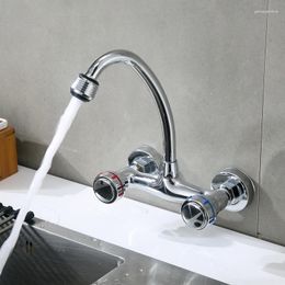Kitchen Faucets Chrome Wall Mounted Faucet Cold And Brass Can Rotate Dual Handle G1/2 Connect