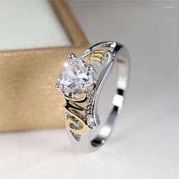 Wedding Rings Luxury Female White Crystal Ring Charm Silver Color Love Heart Stone For Women Bride Zircon Engagement