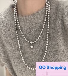 New Hemp Silver Grey Strong Light Pearl Various Wearing Methods Light Luxury French Long Double-Layer Necklace Sweater Chain Niche