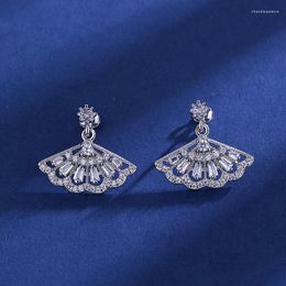 Stud Earrings Luxury Fan Shape Geometric Women Cubic Zirconia Wedding Party Daily Wearable Fashion Jewelry Drop