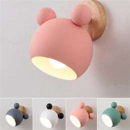 Micky mouse lamp wooden wall lights modern wall light for bedroom kids room Nordic wall lamp233h