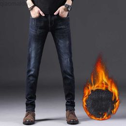 Men's Jeans Winter Jeans Men Thicken Fleece Jeans Stretch Slim Straight Dark Blue Denim Warm Jeans For Men Fashion Designer Brand Long Pants L230724
