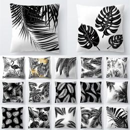 Cushion Decorative Pillow Nordic Decoration Home Tropical Cushion Cover Black White Plant Leaves Decor Throw Sofa2571