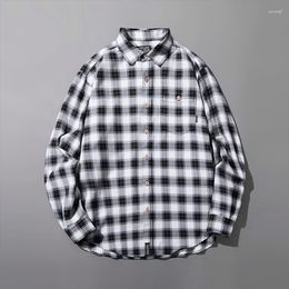 Men's Casual Shirts Long Sleeve Contrast Plaid Checkered Shirt Cotton Pocket Design Standard-fit Button Down Gingham