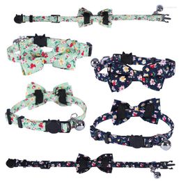 Dog Collars Cat Collar Flower Pattern Decor Accessories Adjustable Breakaway Pet Cats Bow-knot With Bell For Kitten And Puppy