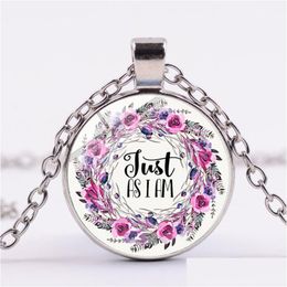 Pendant Necklaces New Bible Verse Necklace Blessed Assurance Quote Flower Printed Christian Faith Inspirational Gifts Jewellery Drop Del Dhcvy