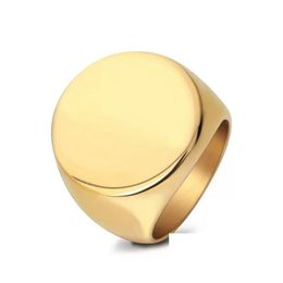 Band Rings Simple Style Round Big Width Signet Mens Ring Titanium Steel Finger Sier Gold Men Jewelry Size 7-12 Drop Delivery Dhgsv