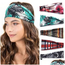 Headbands Casual Print Stretch Cotton Headband For Women Elastic Headwear Turban Head Scarf Bandage Wrap Hair Accessories Drop Deliv Dhhwb