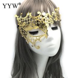 Masquerade Metal Diamond Encrusted Iron Mask Adult Princess Halloween Party One-eye Half-face Eye Masks Stage Performance Props